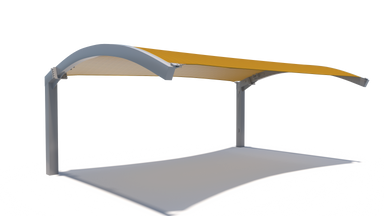 USA Shade Panorama Cantilever with a beige roof and metal frame on a white background