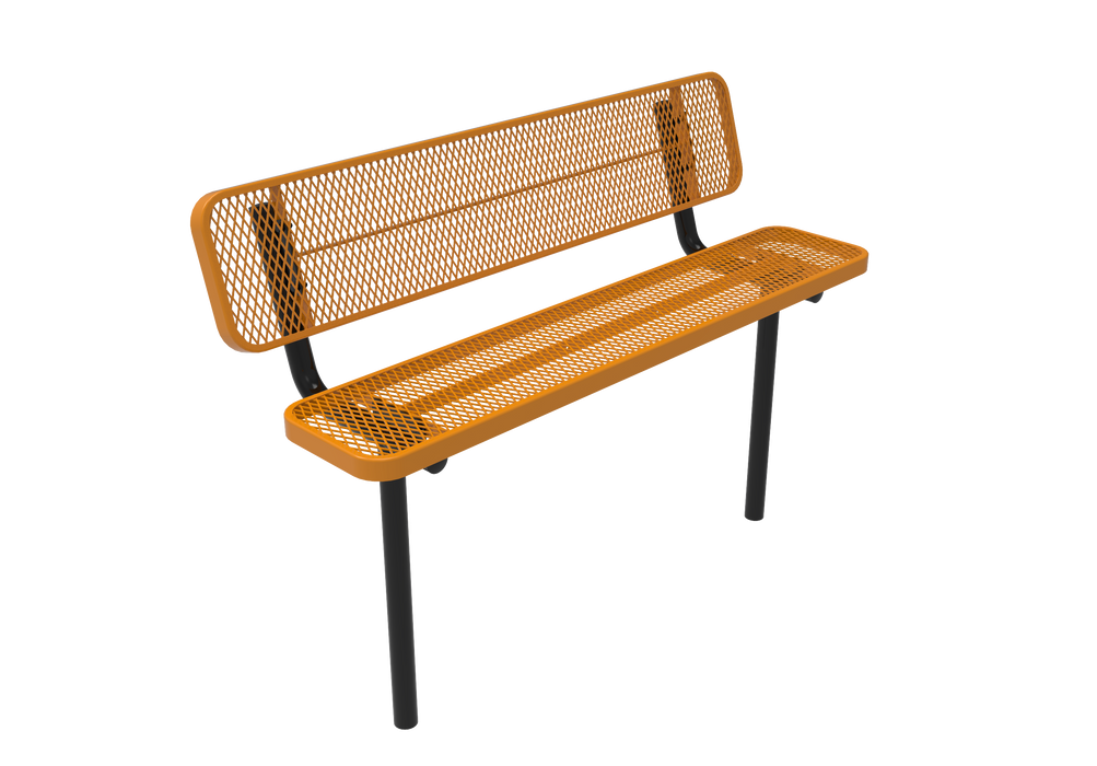 4' - 8'  Players Bench with Back - Expanded Metal - Inground Mount