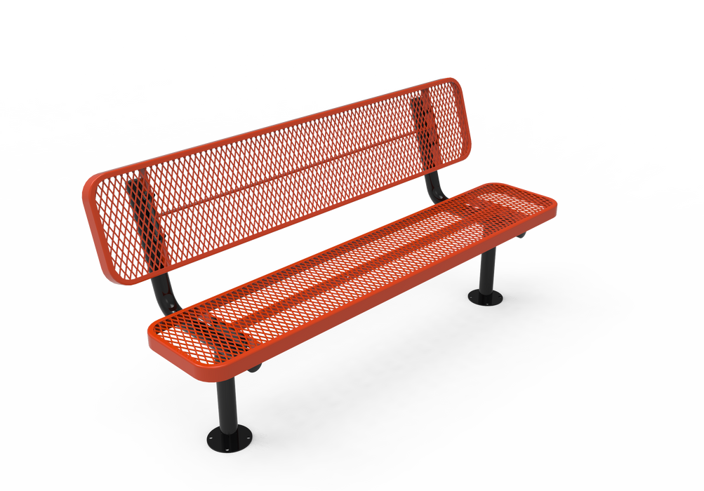 4' - 8' Players Bench with Back - Expanded Metal - Surface Mount