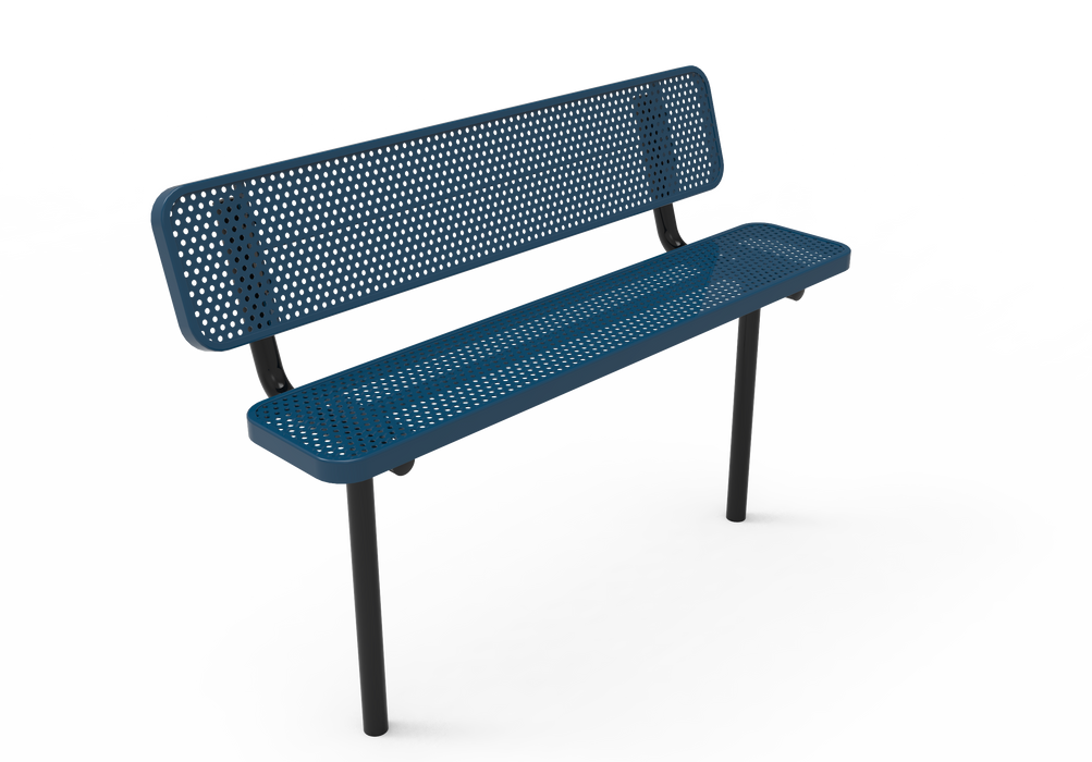 4' - 8' Players Bench with Back - Punched Steel - Inground Mount