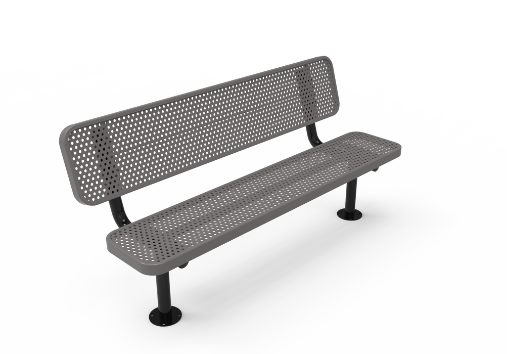 4' - 8' Players Bench with Back - Punched Steel - Surface Mount