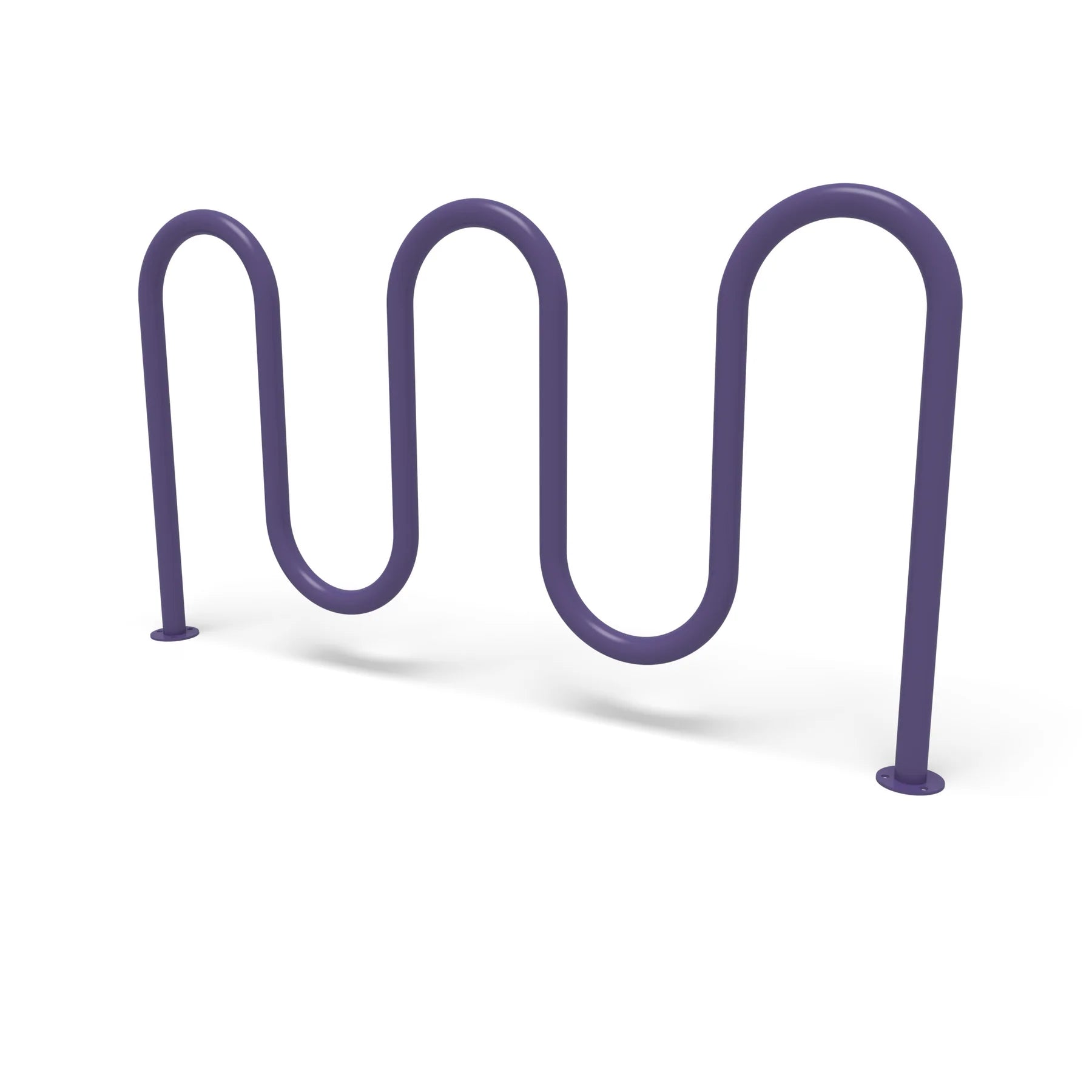 Purple Wabash Valley 7 Bike Serpentine Rack, 5 loops on surface mount base plates, model BRK534S, powder coated steel bike rack for 7 bikes