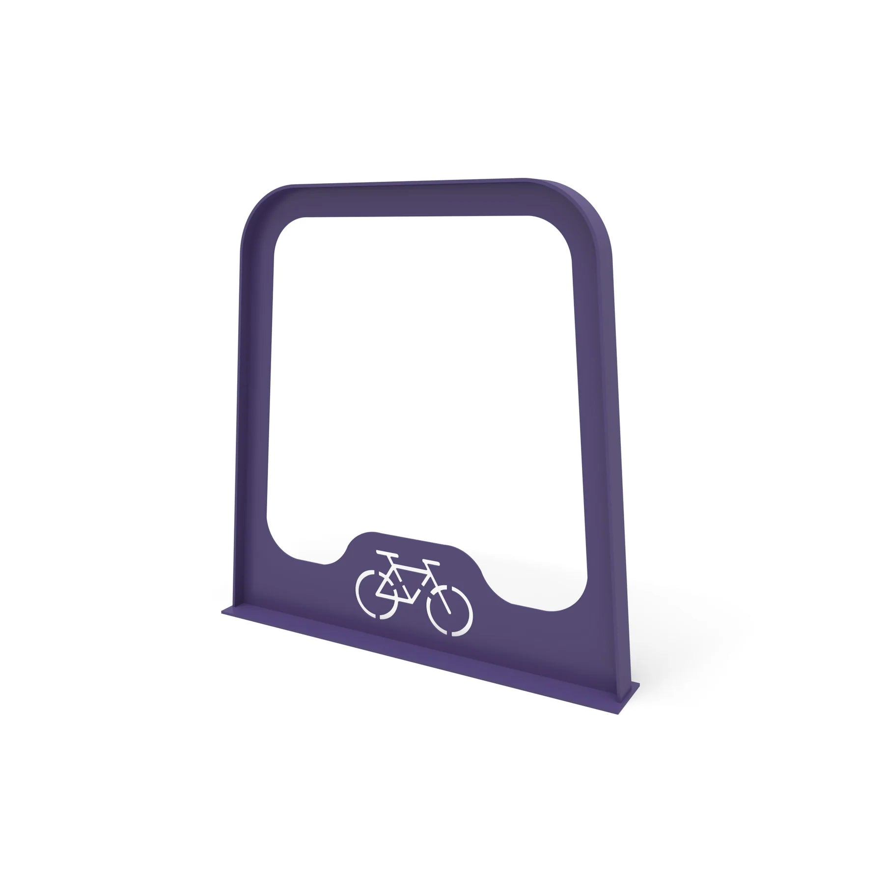 Angled view of a Purple Wabash Valley Designer bike rack measuring 30 inches wide and 30 inches tall