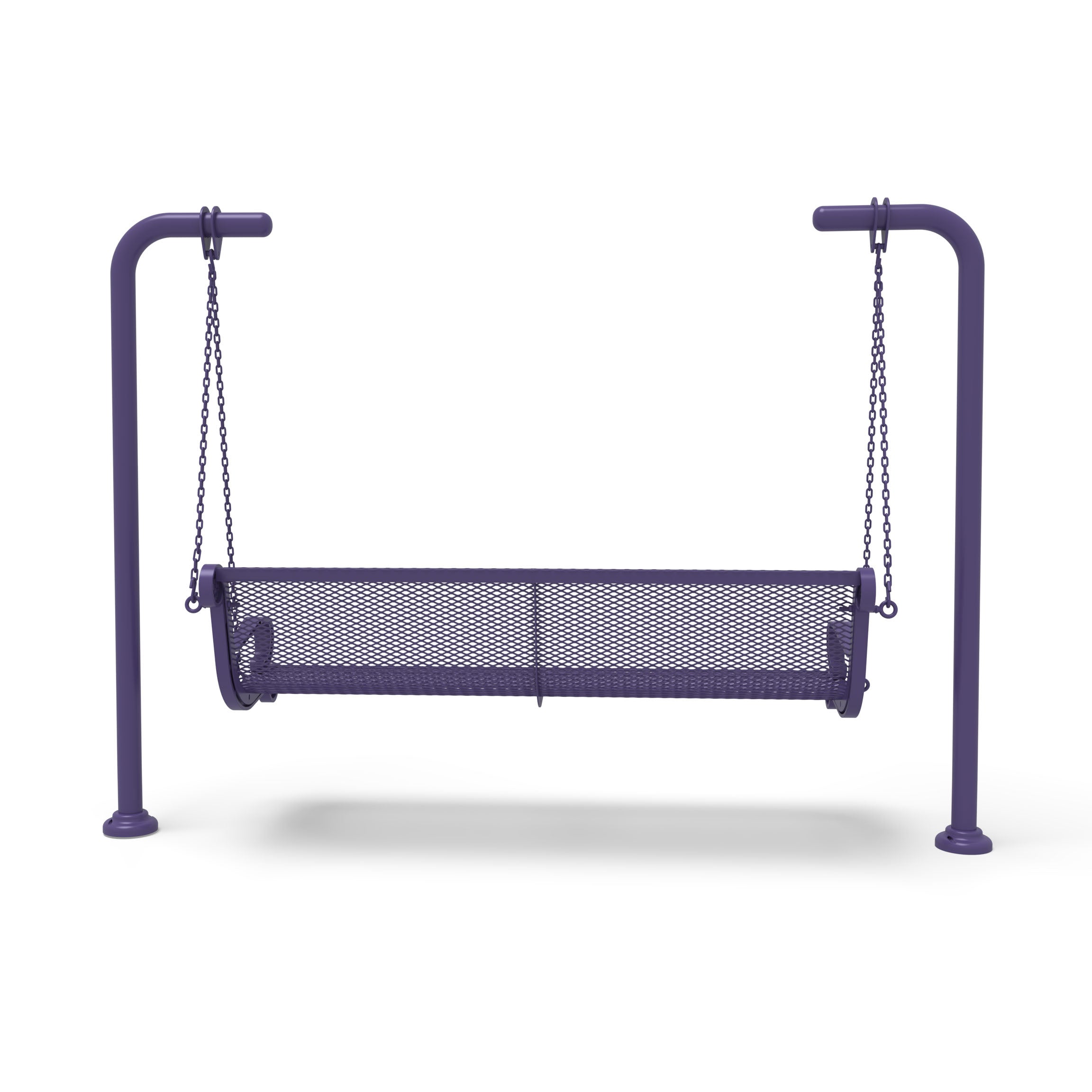 Purple Wabash Valley Estate Diamond Swing Bench, back view, plastisol-coated steel seat on inground posts, outdoor swing for adults