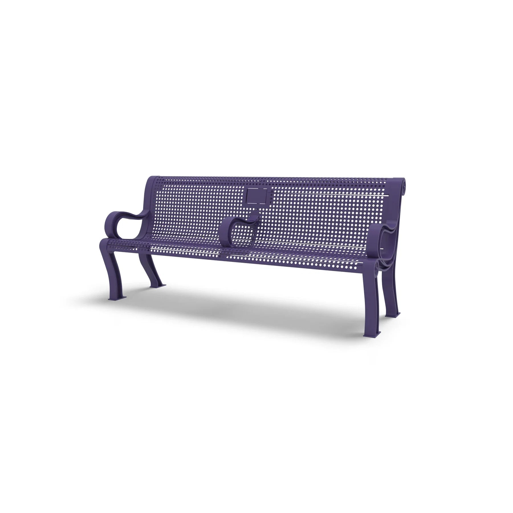 Purple Wabash Valley Estate Perforated Memorial Bench, cemetery bench with a factory-mounted plaque