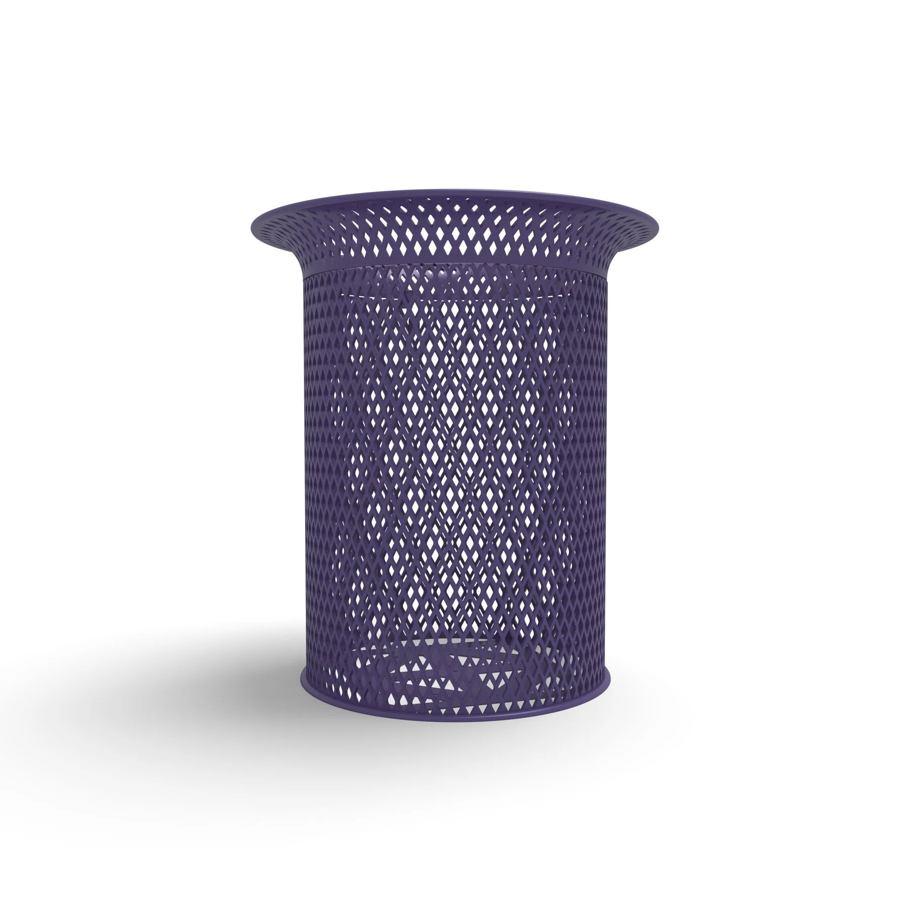 Purple Wabash Valley Flared Commercial Trash Receptacle, Diamond, plastisol coated steel with a flared top, model FR400D, outdoor trash receptacle