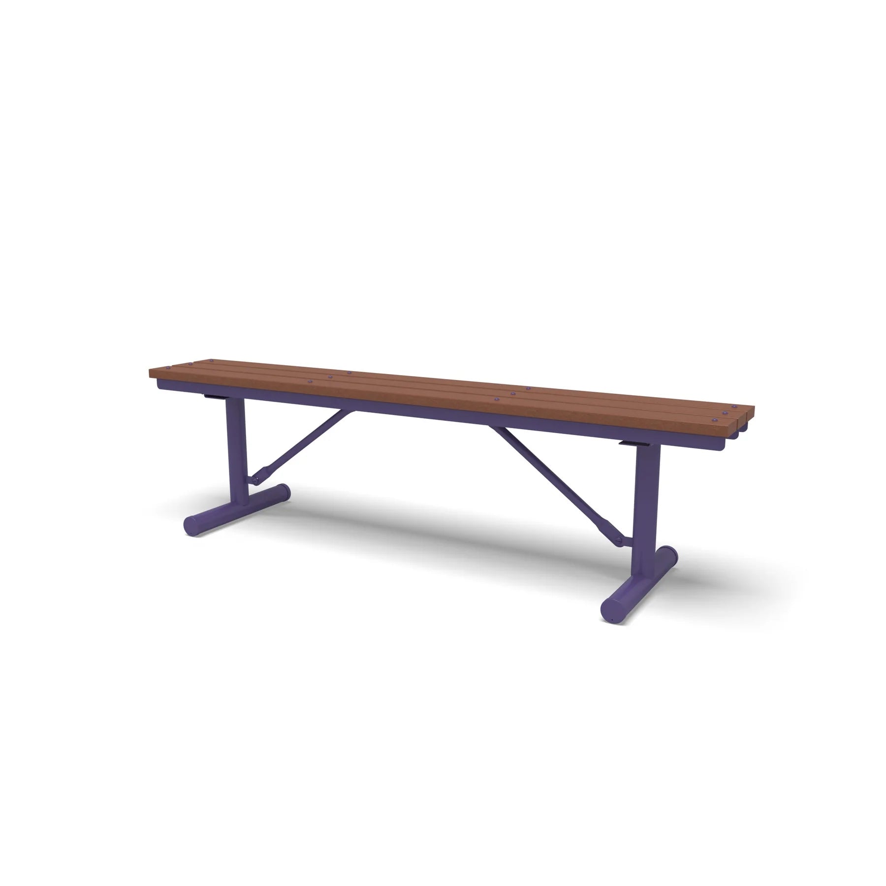 Purple Wabash Valley Rinnova Recycled Plastic Backless Bench with Cedar planks, Portable braced legs, trail bench