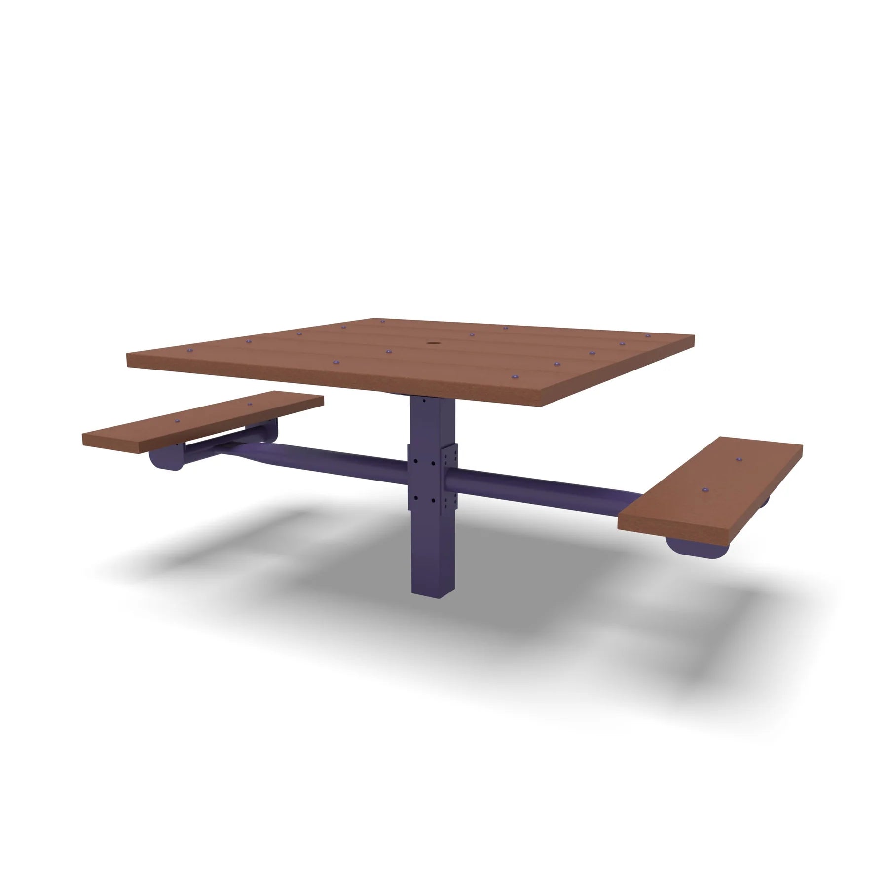 Purple Wabash Valley Rinnova Square Picnic Table, 2 Seats + 2 Wheelchair Spaces, Inground, Cedar recycled plastic planks, wheelchair accessible table