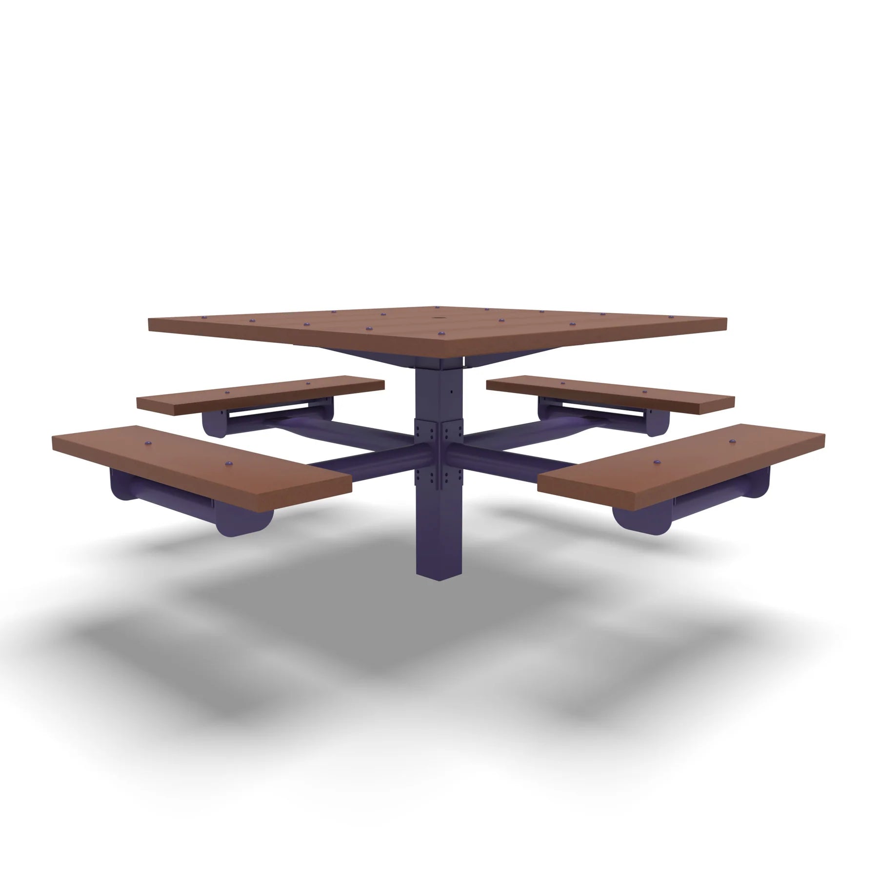 Purple Wabash Valley Rinnova Square Picnic Table, 4 Seats, Surface Mount, Cedar recycled plastic planks, picnic table with umbrella hole