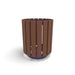 Purple Wabash Valley Rinnova Trash Receptacle, Cedar Slats, recycled plastic planks on a purple powder-coated steel frame, model RV300G, recycled plastic trash can