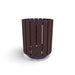 Purple Wabash Valley Rinnova Trash Receptacle, Milwaukee Brown Slats, recycled plastic planks on a purple powder-coated steel frame, model RV300G, recycled plastic trash can