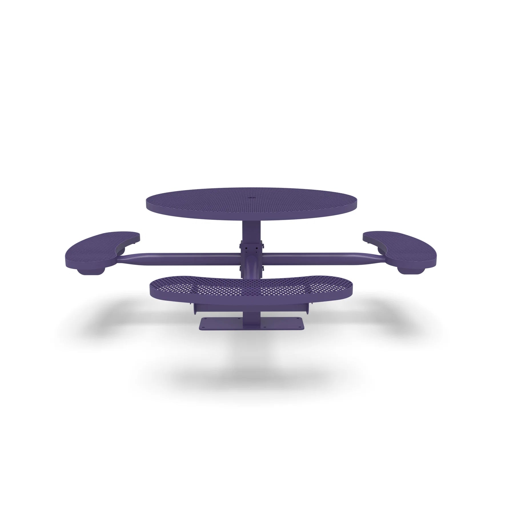 Purple Wabash Valley Signature Round Pedestal Picnic Table, Diamond, Standard - ADA Accessible - Surface Mount, in plastisol-coated steel, model SG249D, ada compliant table
