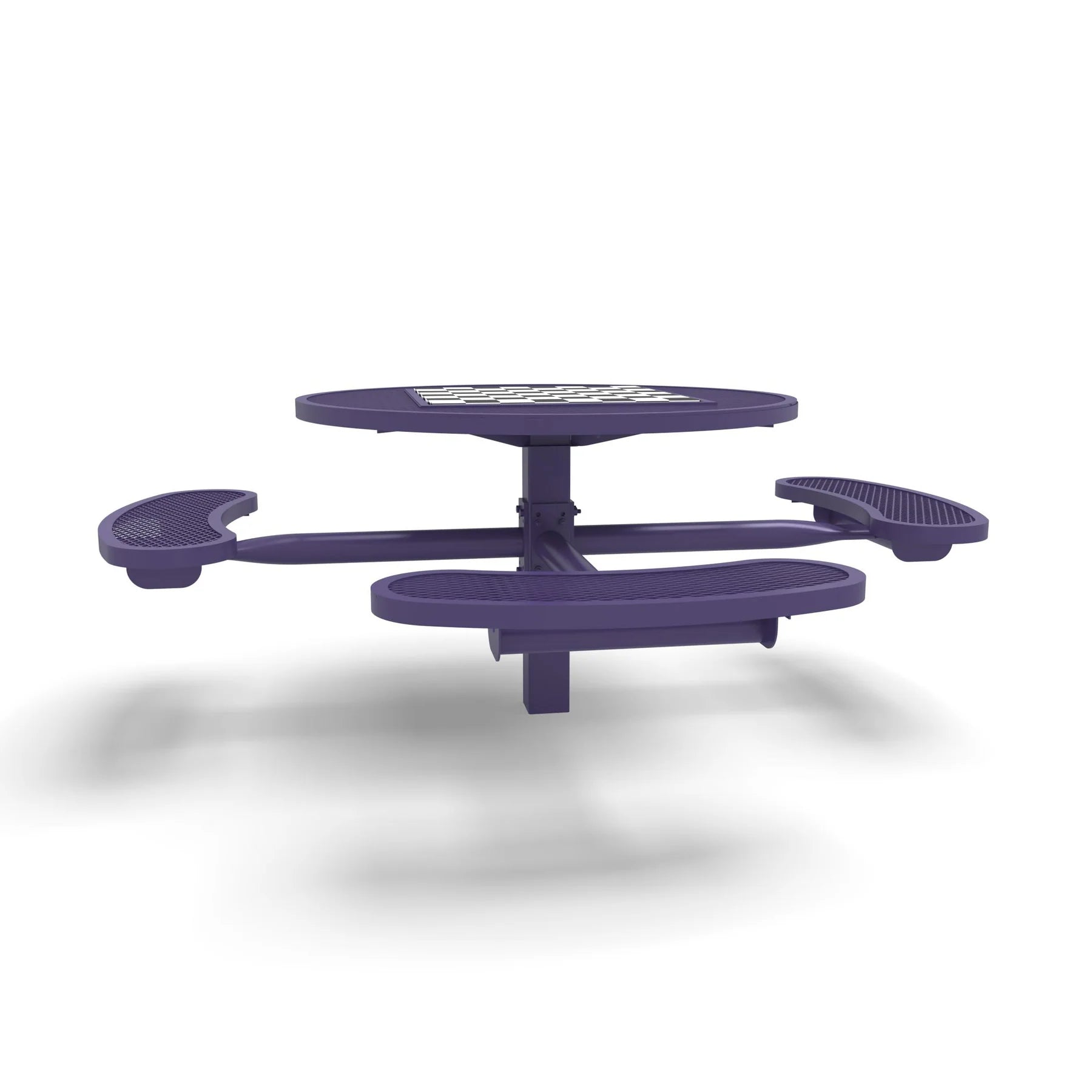 Purple Wabash Valley Signature Round Pedestal Picnic Table, Diamond, Chessboard - ADA Accessible - Inground, in plastisol-coated steel, model SP215D, park chess table