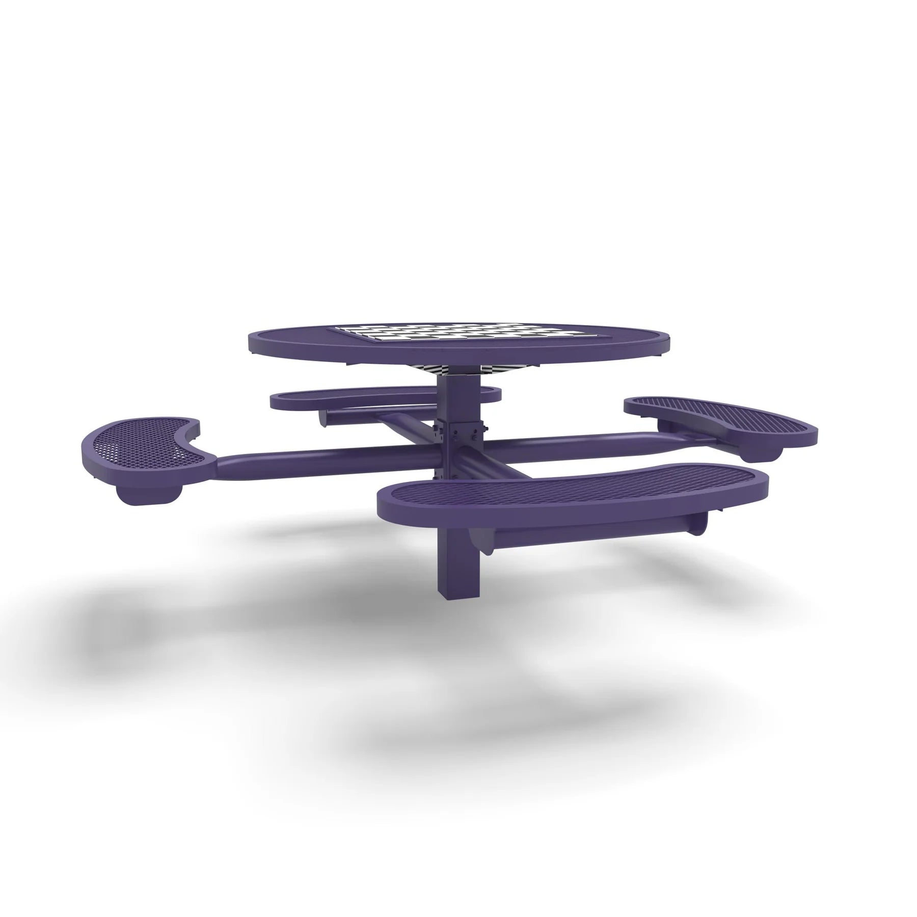 Purple Wabash Valley Signature Round Pedestal Picnic Table, Diamond, Chessboard - 4 Seats - Inground, in plastisol-coated steel, model SP210D, park chess table