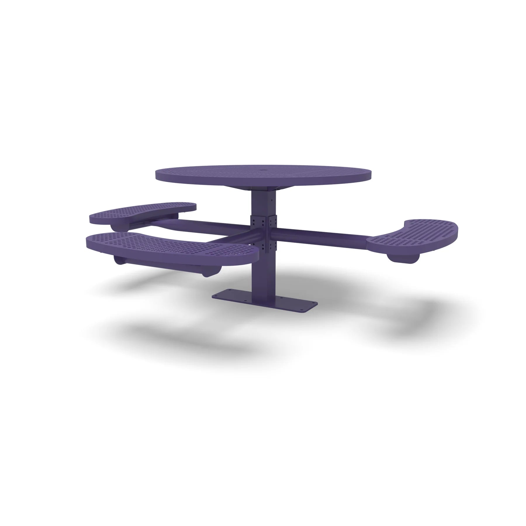 Purple Wabash Valley Signature Round Pedestal Picnic Table, Perforated, Standard - ADA Accessible - Surface Mount, in plastisol-coated steel, model SG249P, ada compliant table