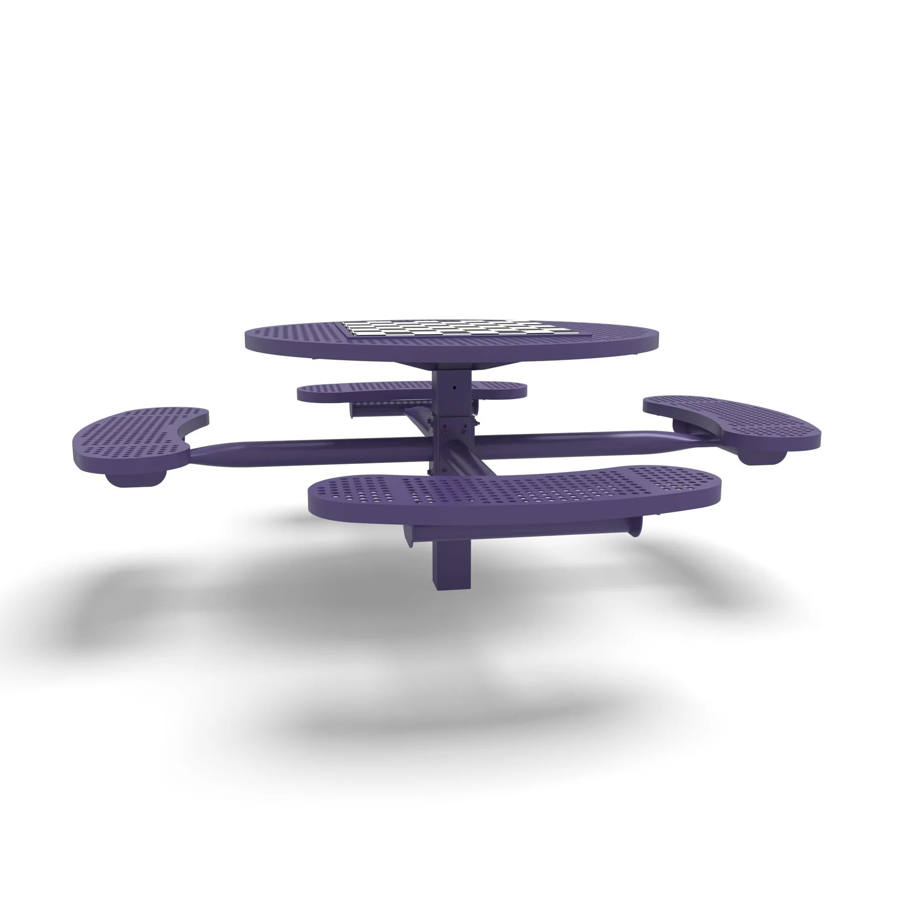 Purple Wabash Valley Signature Round Pedestal Picnic Table, Perforated, Chessboard - 4 Seats - Inground, in plastisol-coated steel, model SP210P, outdoor chess board