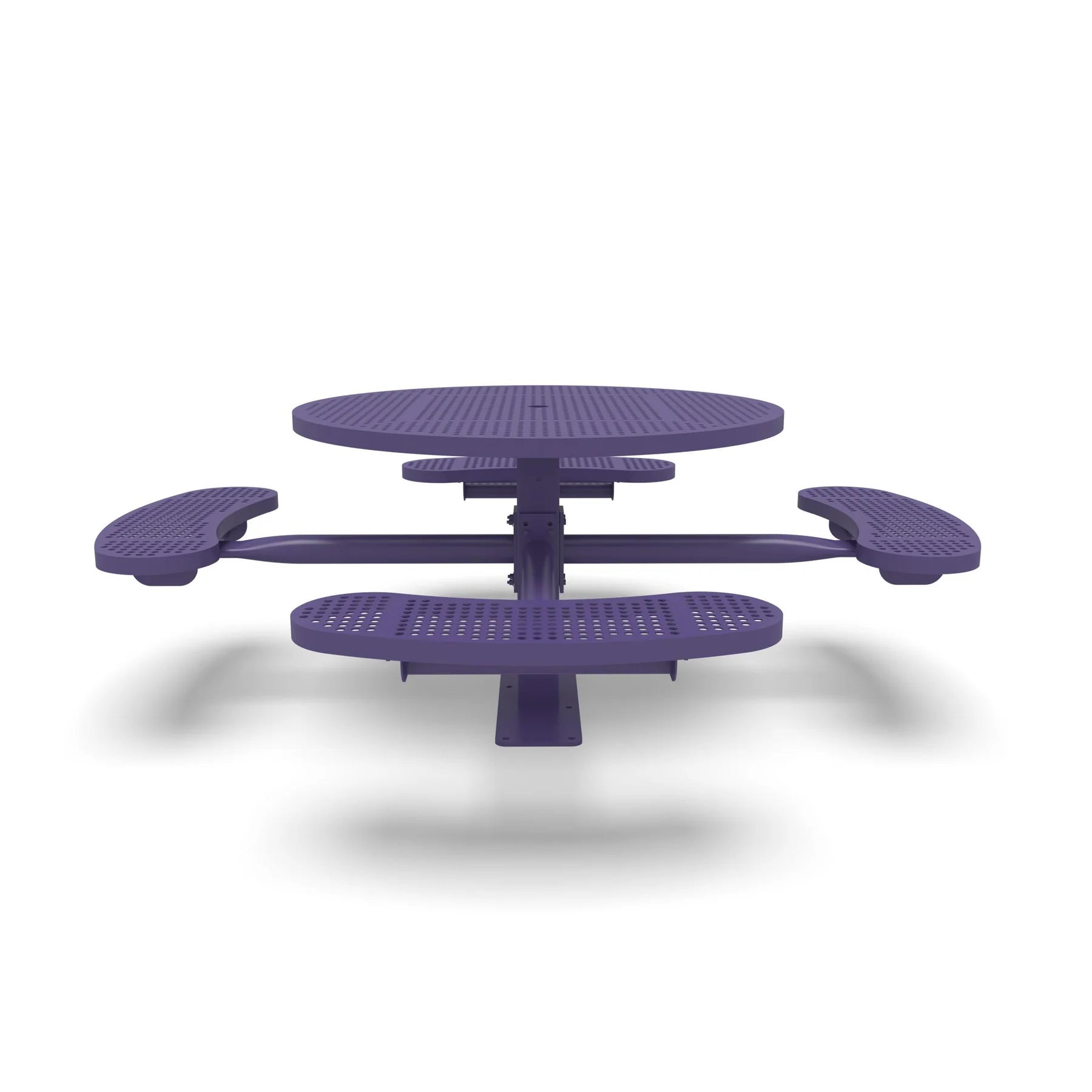 Purple Wabash Valley Signature Round Pedestal Picnic Table, Perforated, Standard - 4 Seats - Surface Mount, in plastisol-coated steel, model SG244P, commercial patio furniture