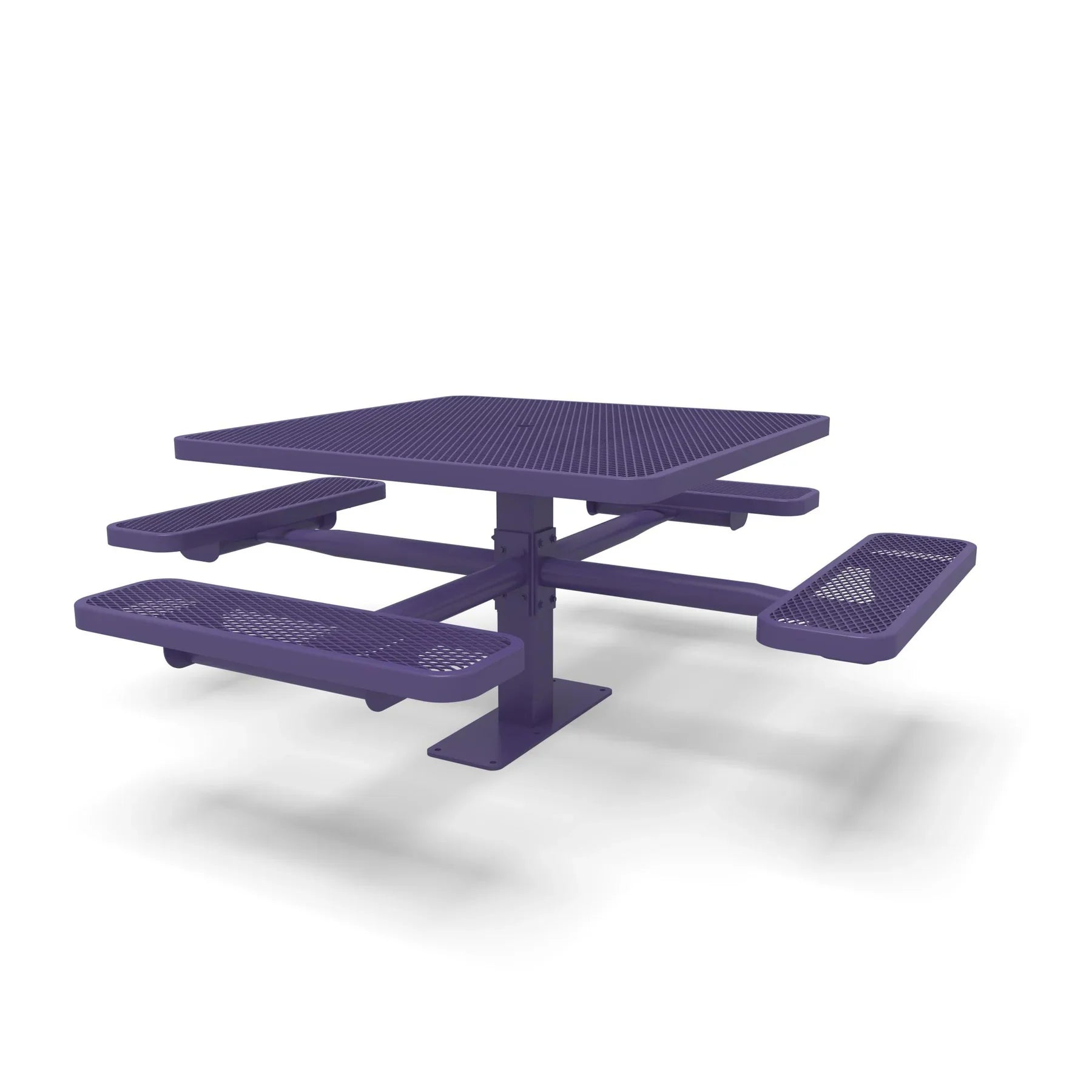 Purple Wabash Valley Signature Square Pedestal Picnic Table, Diamond, Standard - 4 Seats - Surface Mount - 46 Inch, in plastisol-coated steel, model SG229D, square outdoor dining table