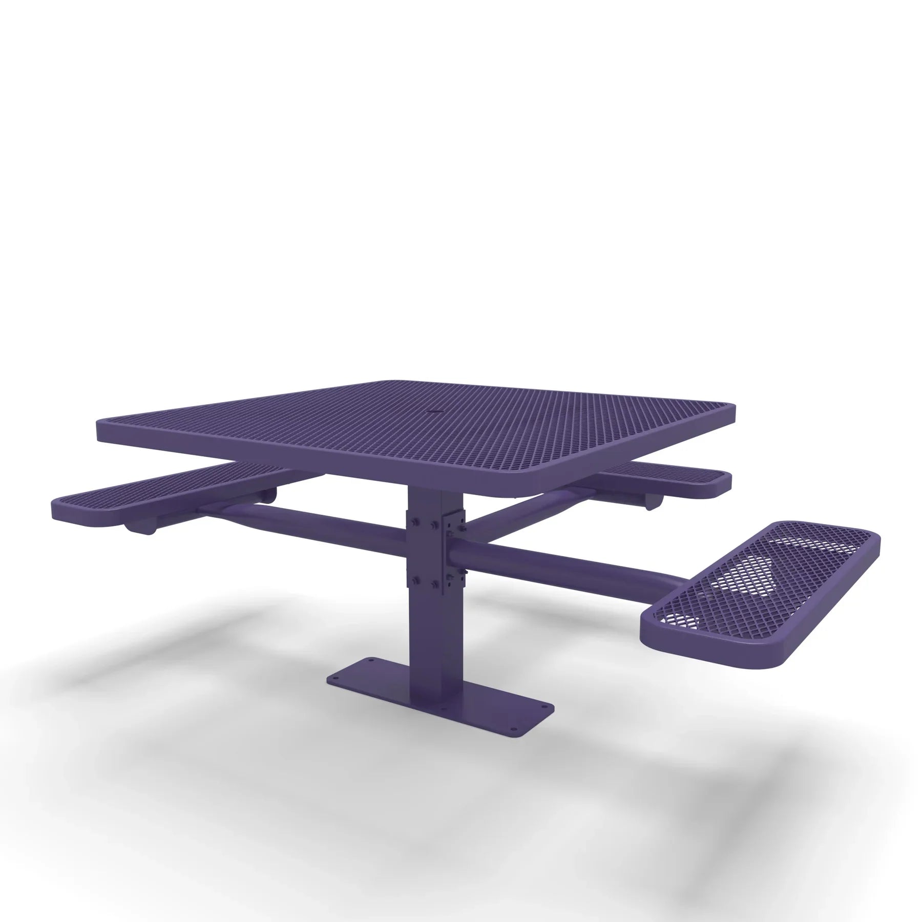 Purple Wabash Valley Signature Square Pedestal Picnic Table, Diamond, Standard - ADA Accessible - Surface Mount - 46 Inch, in plastisol-coated steel, model SG234D, square outdoor dining table