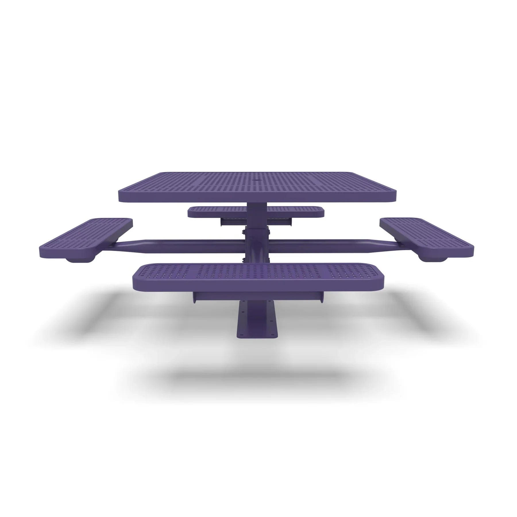 Purple Wabash Valley Signature Square Pedestal Picnic Table, Perforated, Standard - 4 Seats - Surface Mount - 46 Inch, in plastisol-coated steel, model SG229P, business patio furniture
