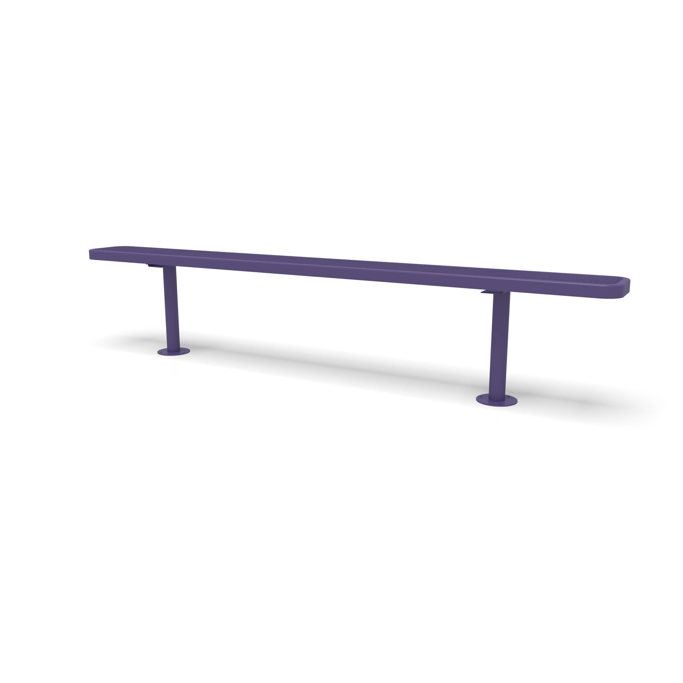 Purple Wabash Valley Signature Steel Backless Bench, Diamond, 8' Surface Mount base plates, solid purple, plastisol-coated steel, 8 foot bench