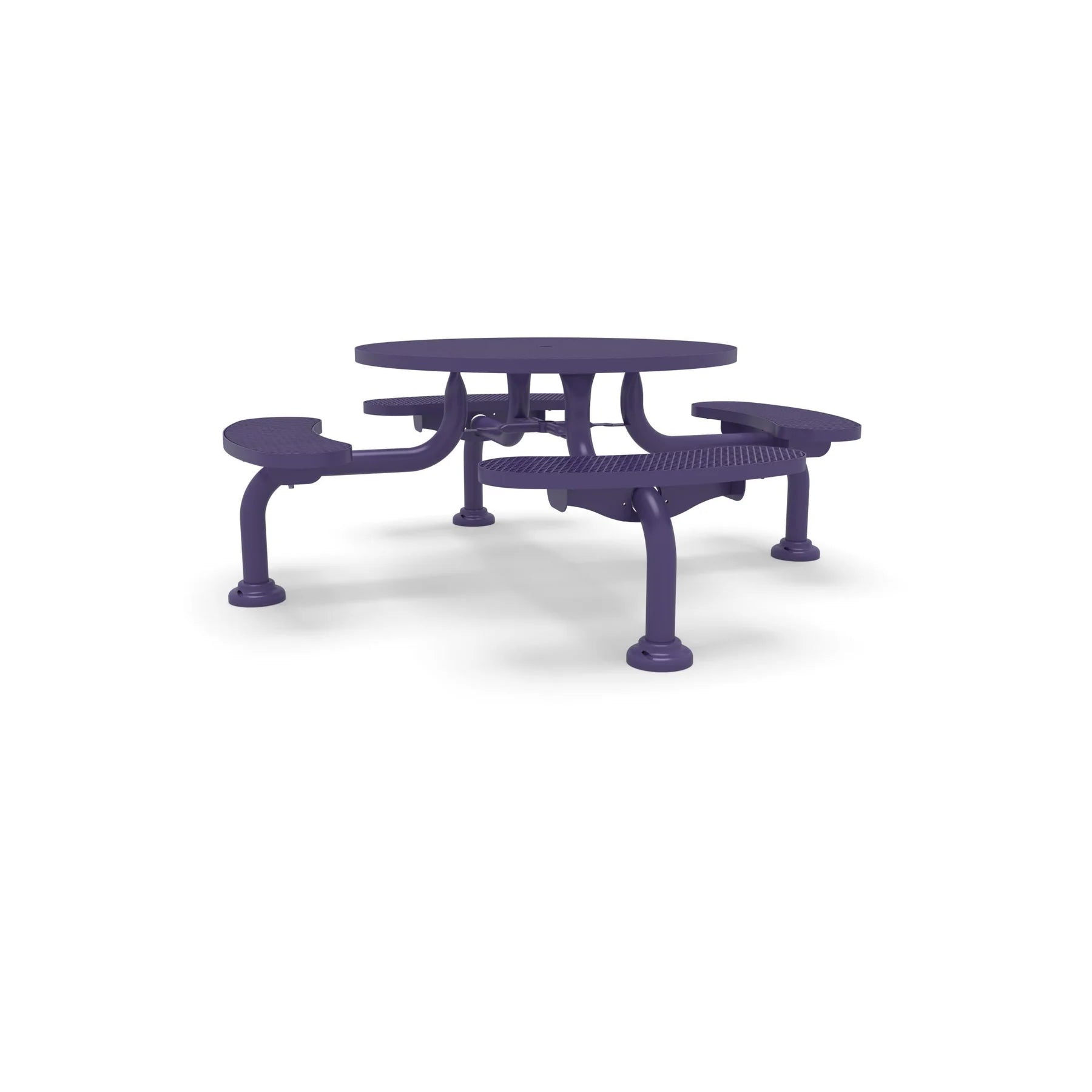 Purple Wabash Valley Spyder Round Picnic Table, Diamond plastisol coated steel, 4 attached seats, model SY110D, round picnic table with attached benches