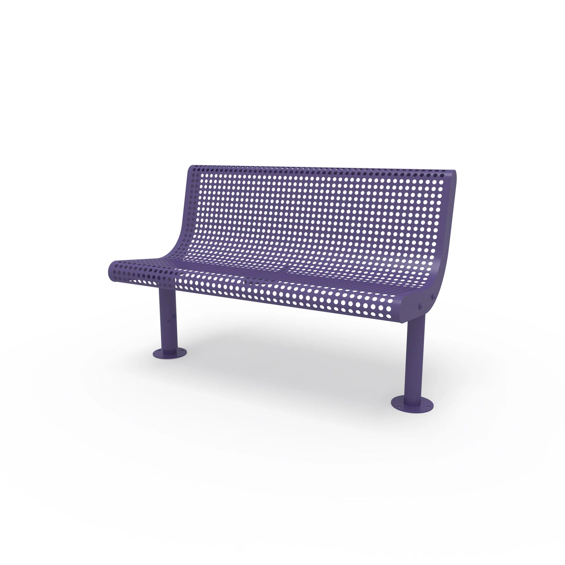 Purple Wabash Valley Steel Transit Bench, No Armrests, 4 ft perforated steel seat and back on adjustable surface mount legs, model TR310P, bus bench