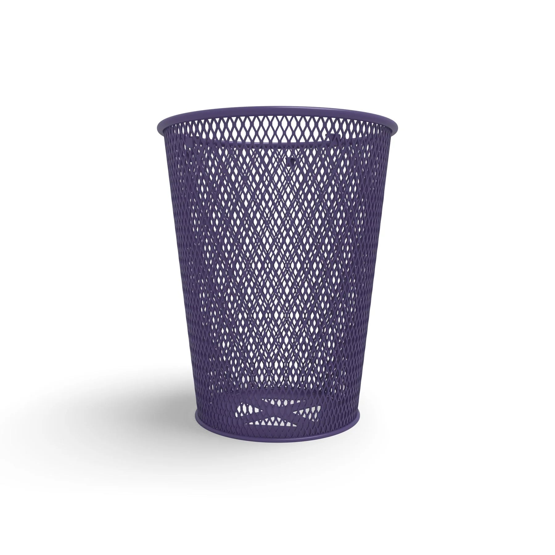 Purple Wabash Valley Tapered Trash Receptacle, tapered diamond expanded metal body, plastisol coated, model LR350D, street trash can