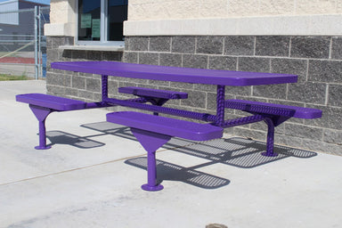 Purple MyTCoat Nexus Rectangular Picnic Table Surface Mount Lifestyle Image with School Background