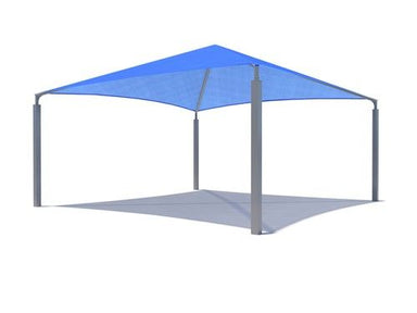 Outdoor USA Shade Pyramid Shade tent with blue top and gray base on a white background
