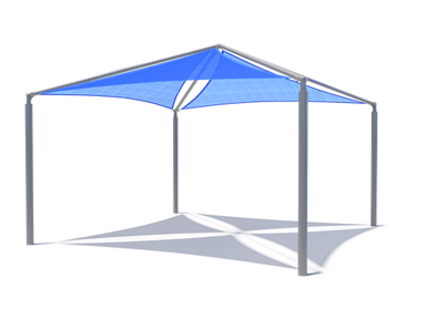 Blue USA Shade Multi-Panel Pyramid tent with metal frame on a white background