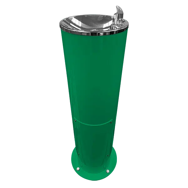 Rear Image of Green Willhoughby Single Outdoor Drinking Fountain with Foot Pedal Studio Image