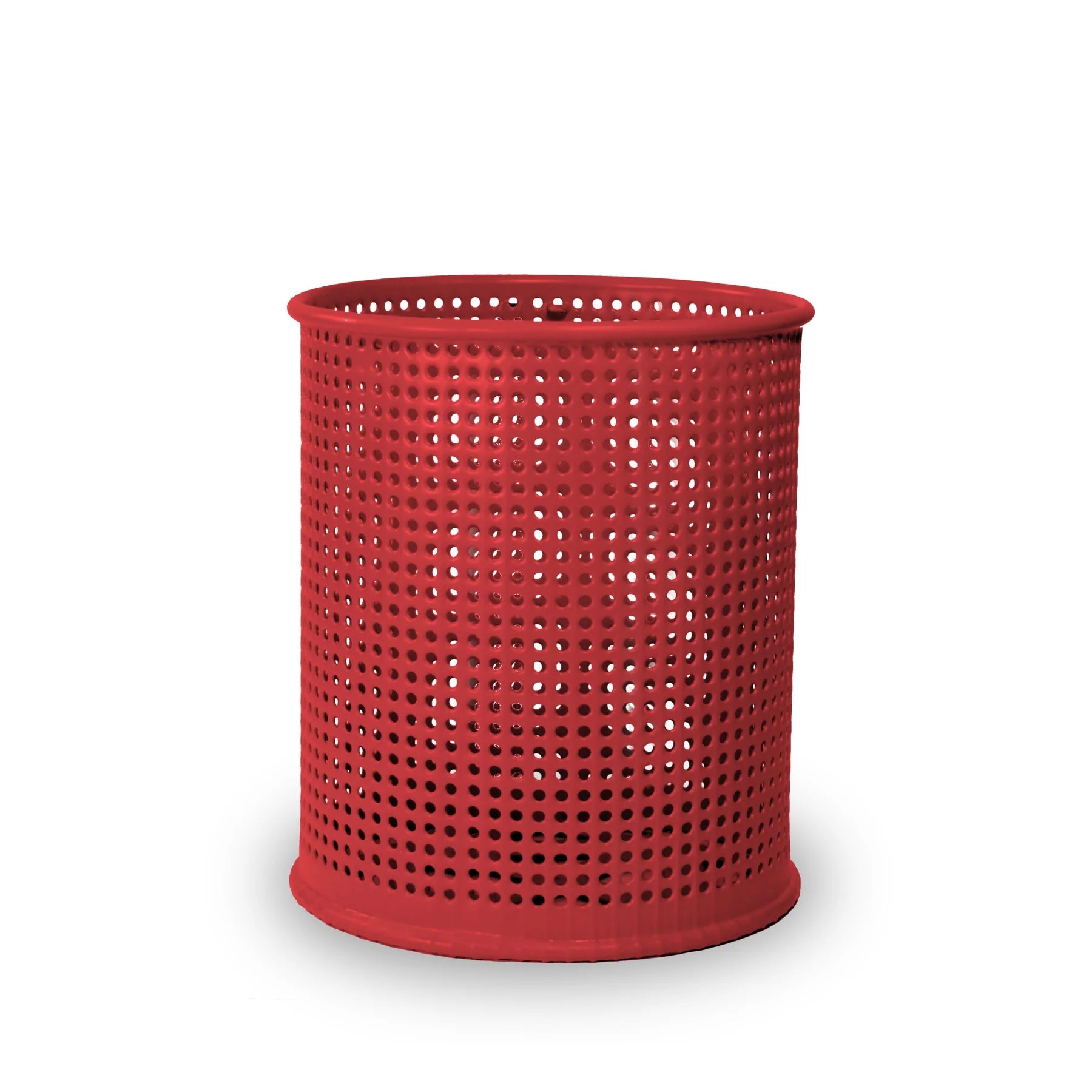 Red Wabash Valley 55 Gal. Commercial Trash Receptacle, perforated body, plastisol coated, model LR355P, in ground trash can