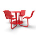 Red Wabash Valley Camino Round Bar Height Table, perforated plastisol top at bar height, four seats with backs, foot ring, portable, model CM225Q, commercial outdoor bar table
