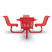 Red Wabash Valley Camino Round Dining Table, Standard, perforated plastisol top, four seats with backs, portable, model CM221Q, picnic table with backrest