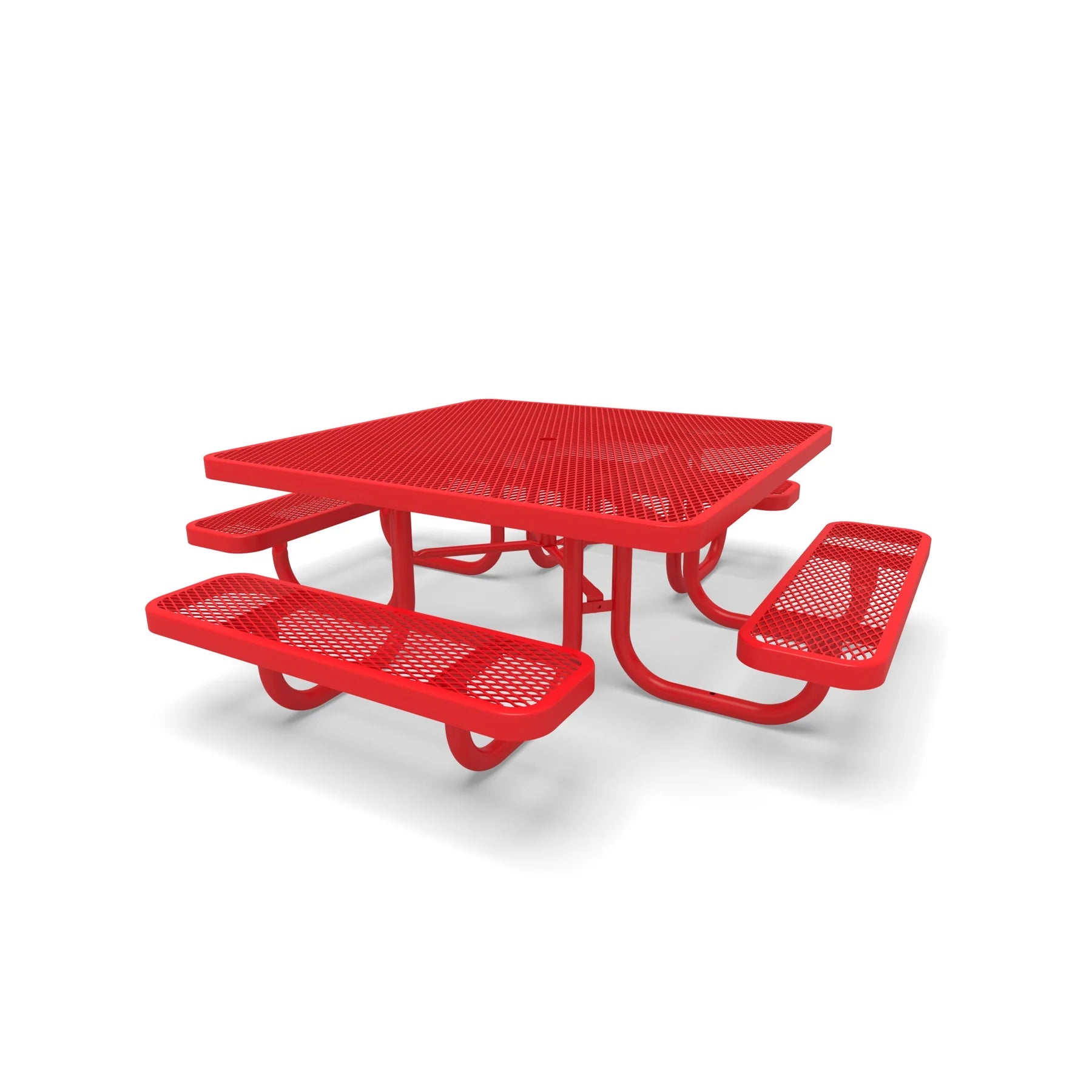 Red Wabash Valley Children's Signature Square Diamond Metal Portable Picnic Table in plastisol-coated steel, playground furniture with a 46 inch square top