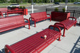 Red Wabash Valley Contemporary Slatted Steel Backless Bench Surface Mount showing the flat slat seat, metal backless bench for commercial patios