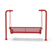 Red Wabash Valley Estate Diamond Swing Bench, back view, plastisol-coated steel seat on inground posts, heavy duty swing frame set in concrete