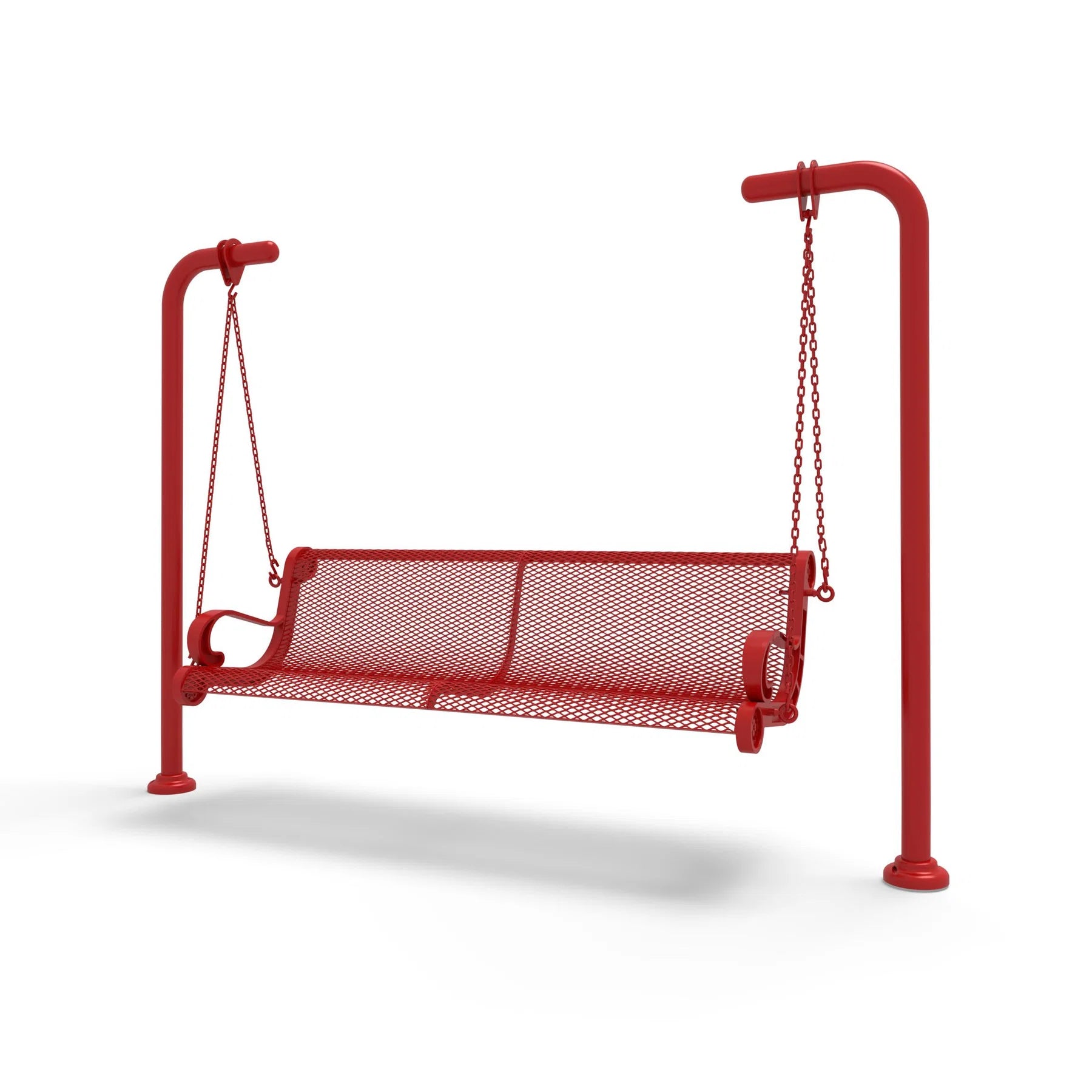 Red Wabash Valley Estate Diamond Swing Bench, plastisol-coated steel seat on inground posts, outdoor swing for adults