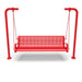 Red Wabash Valley Estate Perforated Swing Bench, front view, plastisol-coated steel seat on inground posts, garden swing bench