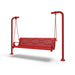 Red Wabash Valley Estate Ribbed Swing Bench, plastisol-coated steel seat on inground posts, patio swing bench