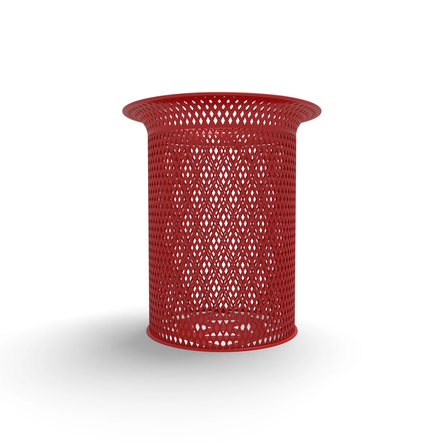 Red Wabash Valley Flared Commercial Trash Receptacle, Diamond, plastisol coated steel with a flared top, model FR400D, outdoor trash receptacle