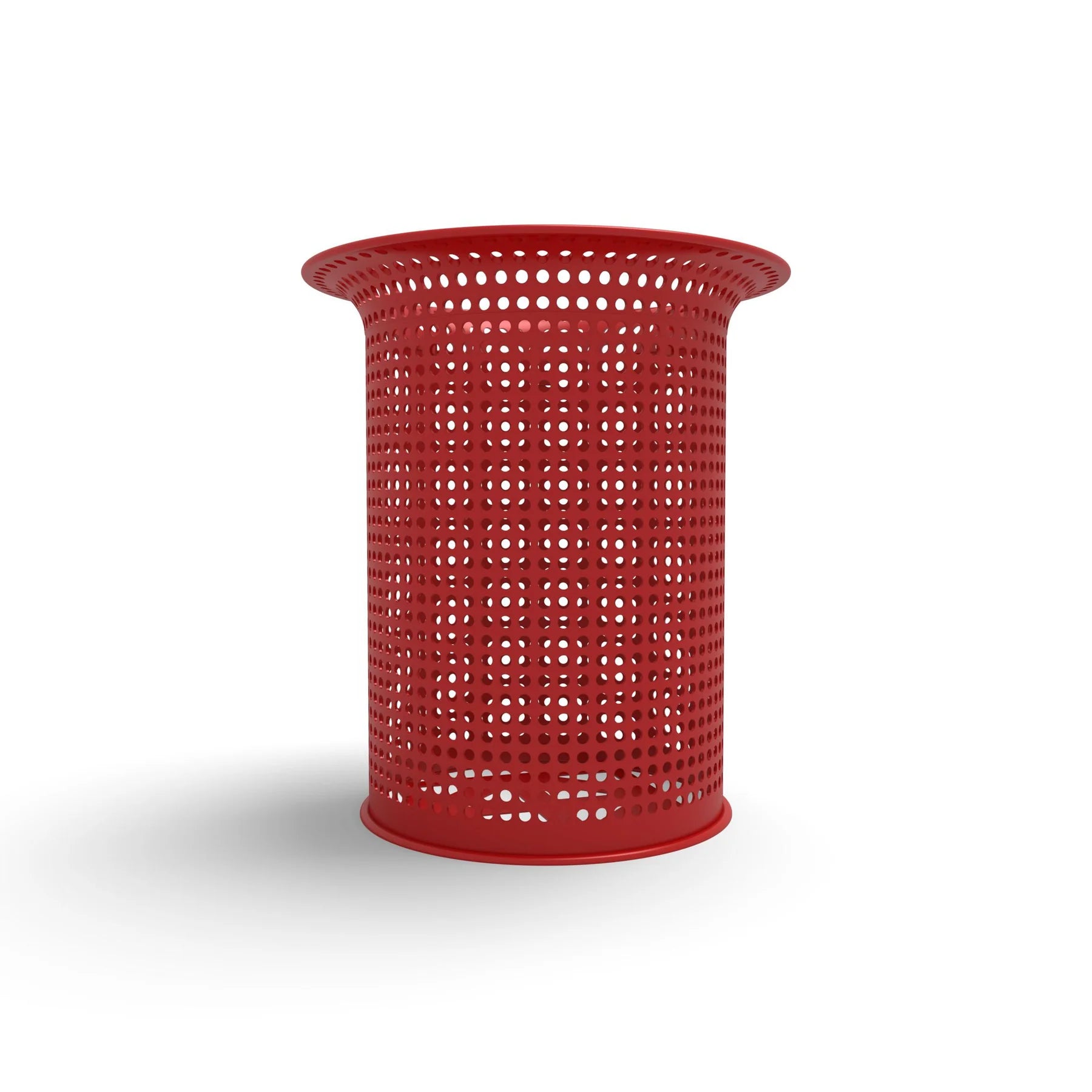 Red Wabash Valley Flared Commercial Trash Receptacle, Perforated, plastisol coated steel with a flared top, model FR400P, beach trash can