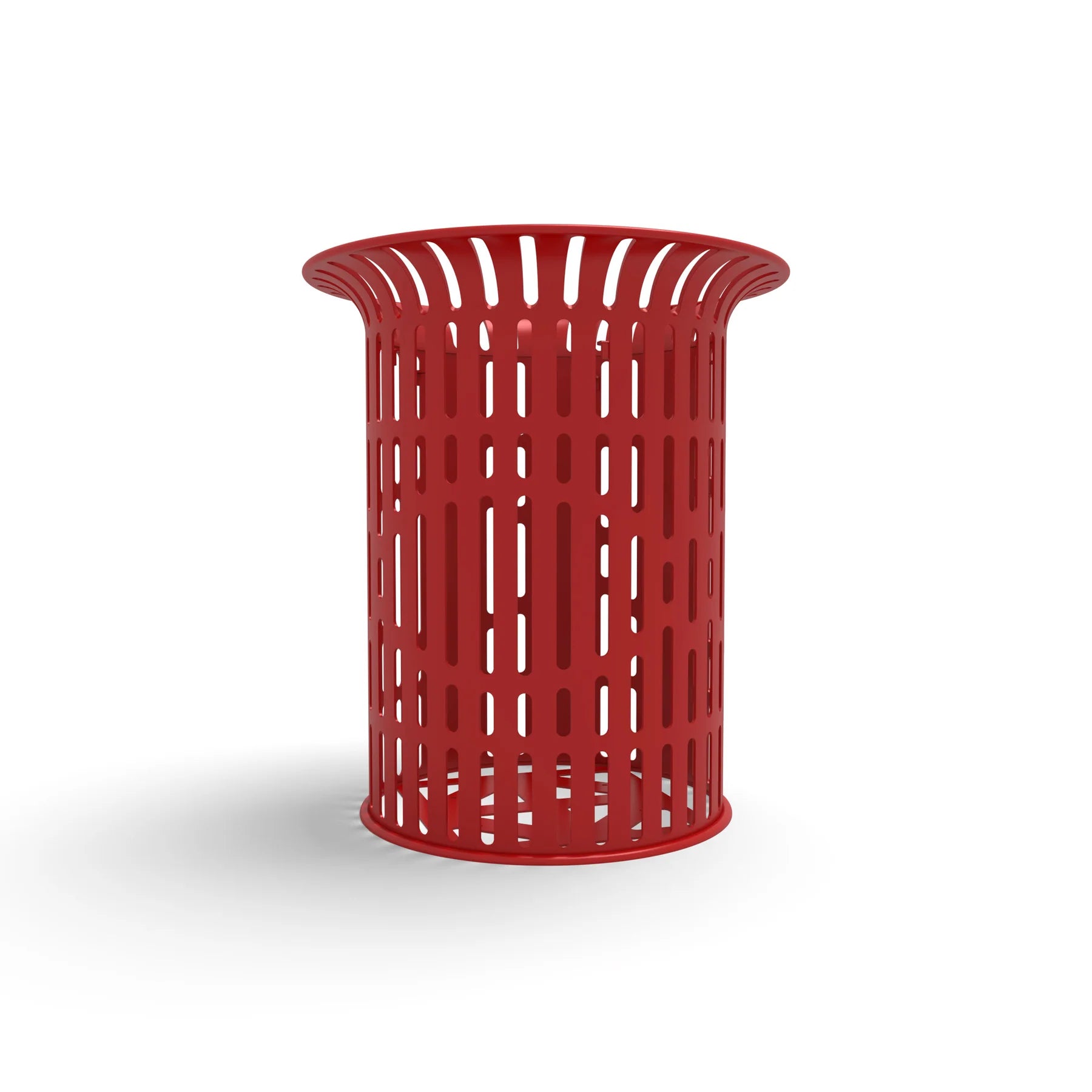 Red Wabash Valley Flared Commercial Trash Receptacle, Ribbed, plastisol coated steel with a flared top, model FR400R, gas station trash can
