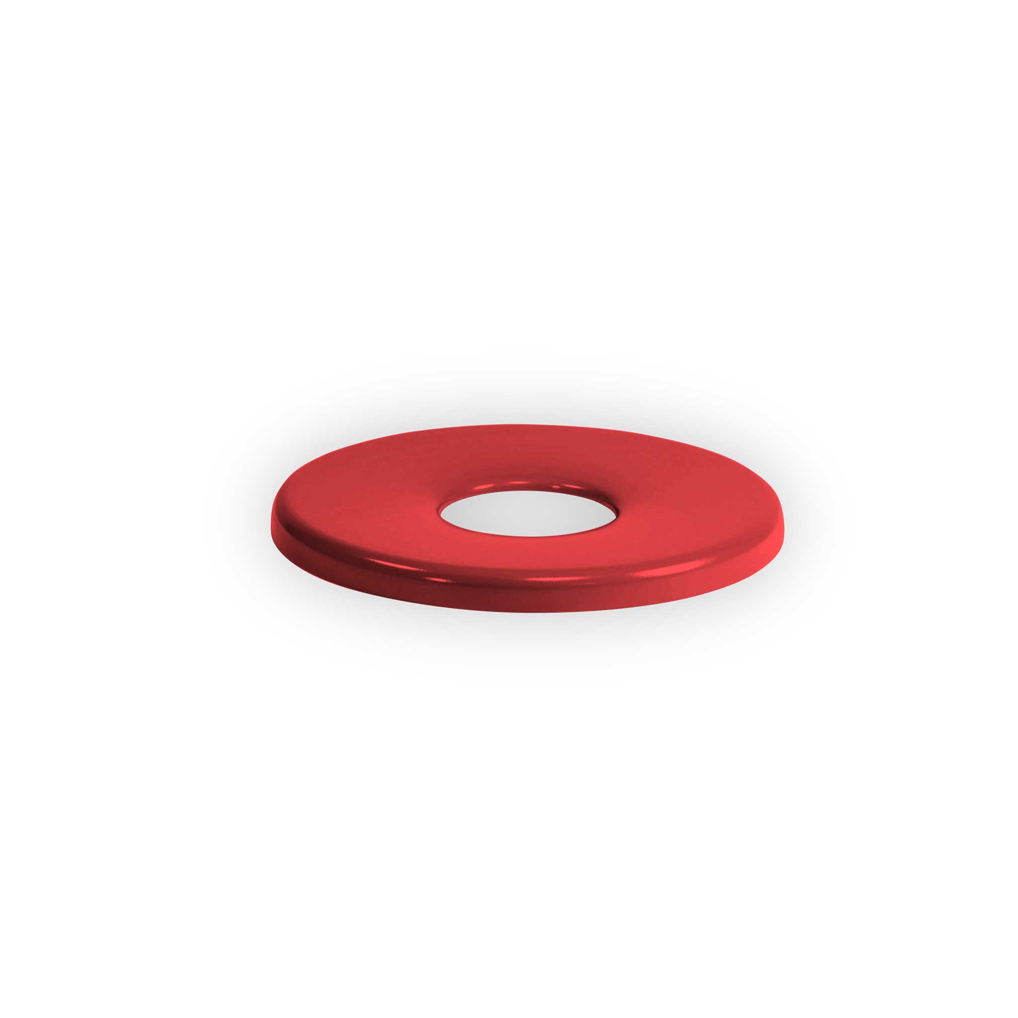 Red flat top trash receptacle lid with an 8 inch opening, powder-coated steel, Wabash Valley model FT100N