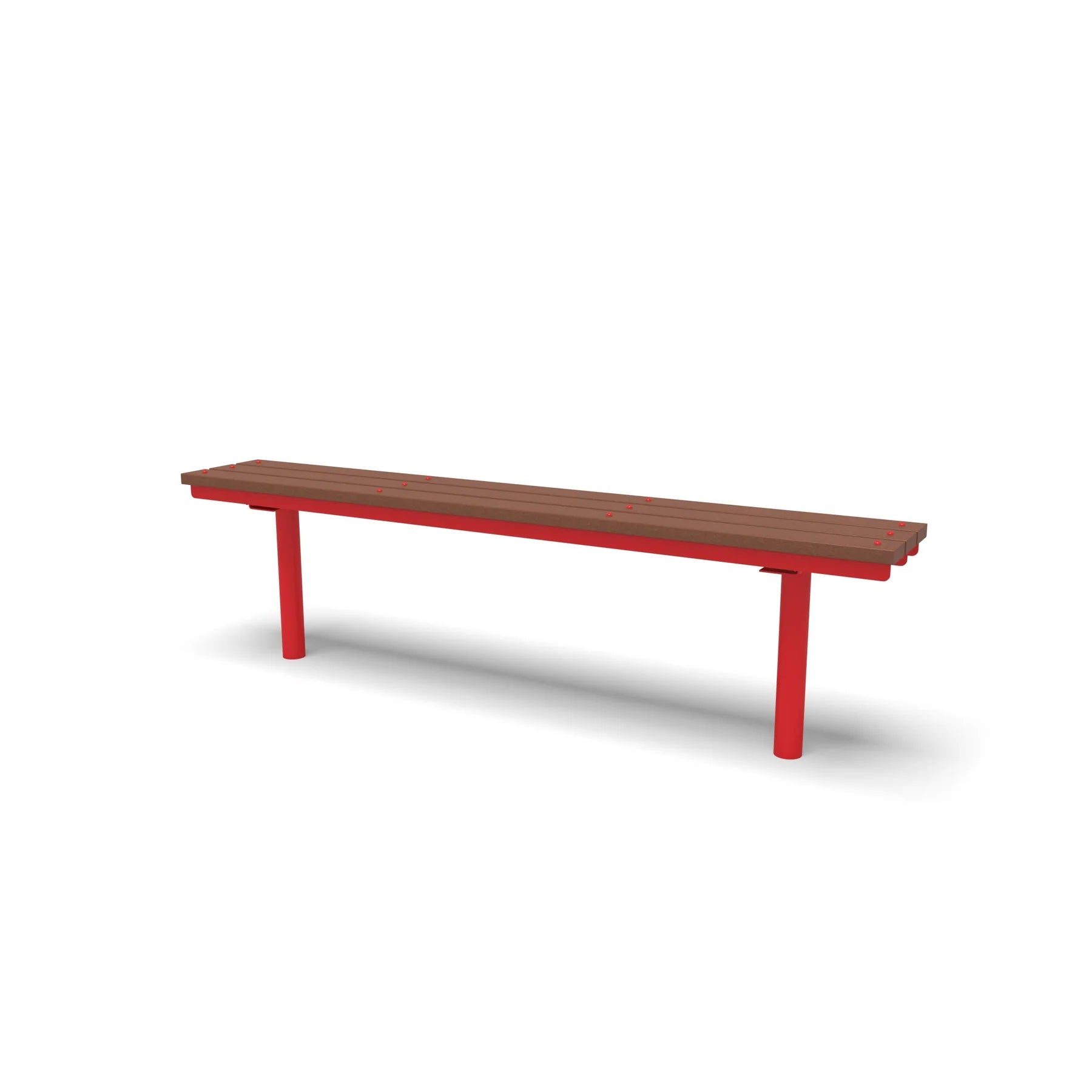 Red Wabash Valley Rinnova Recycled Plastic Backless Bench with Cedar planks, Inground mount, sideline bench