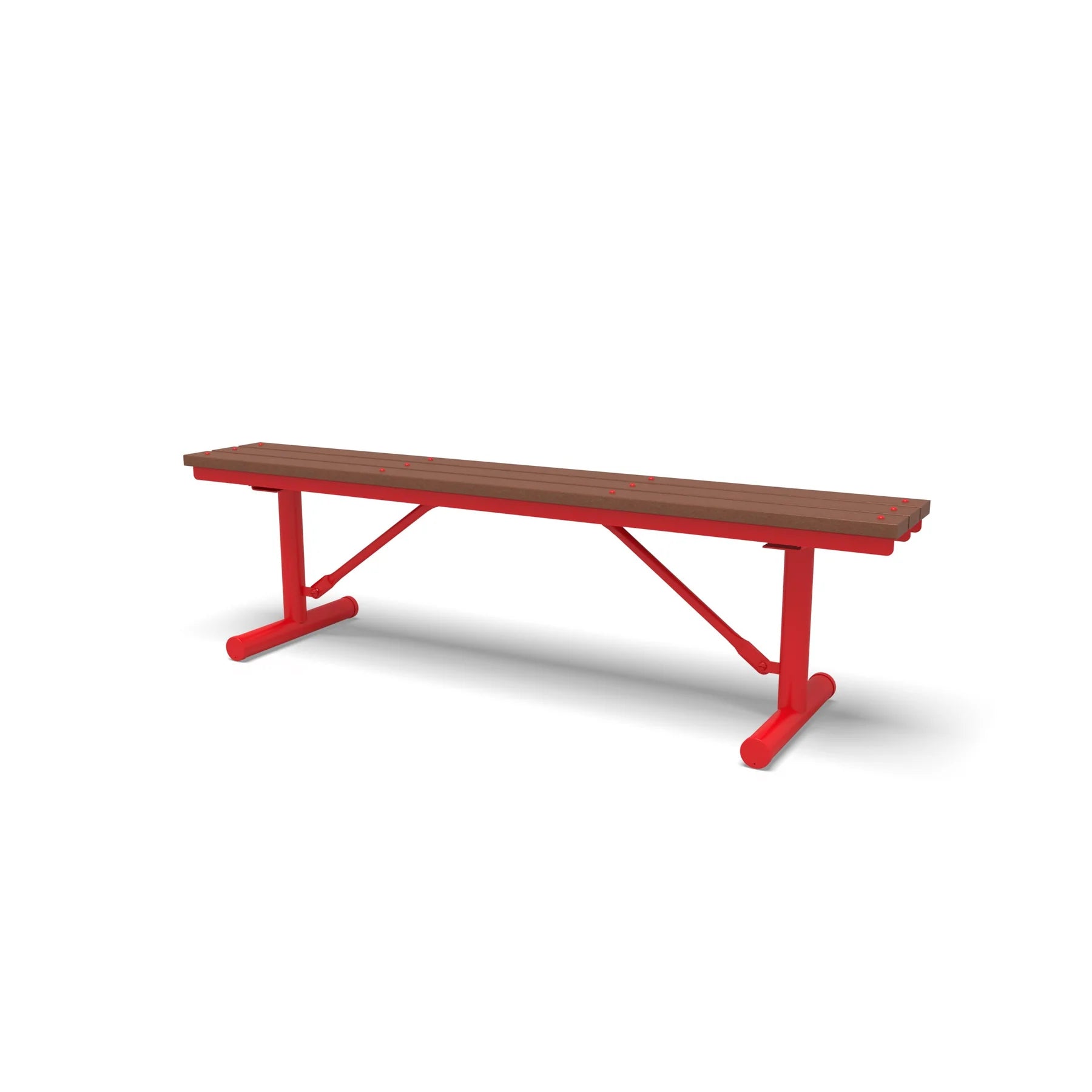 Red Wabash Valley Rinnova Recycled Plastic Backless Bench with Cedar planks, Portable braced legs, sideline bench