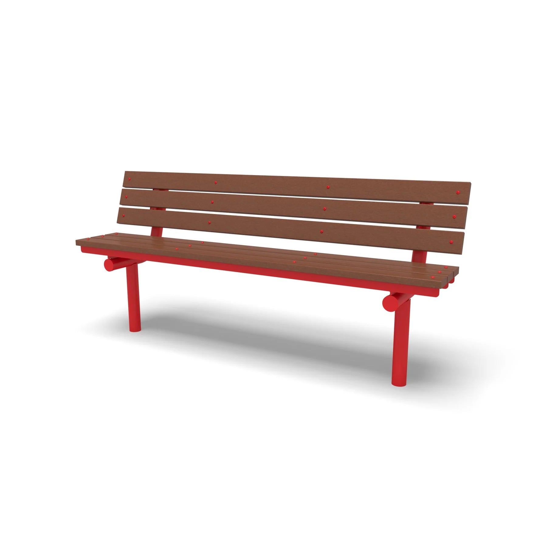 Red Wabash Valley Rinnova Recycled Plastic Bench with Cedar planks, Inground mount, public benches