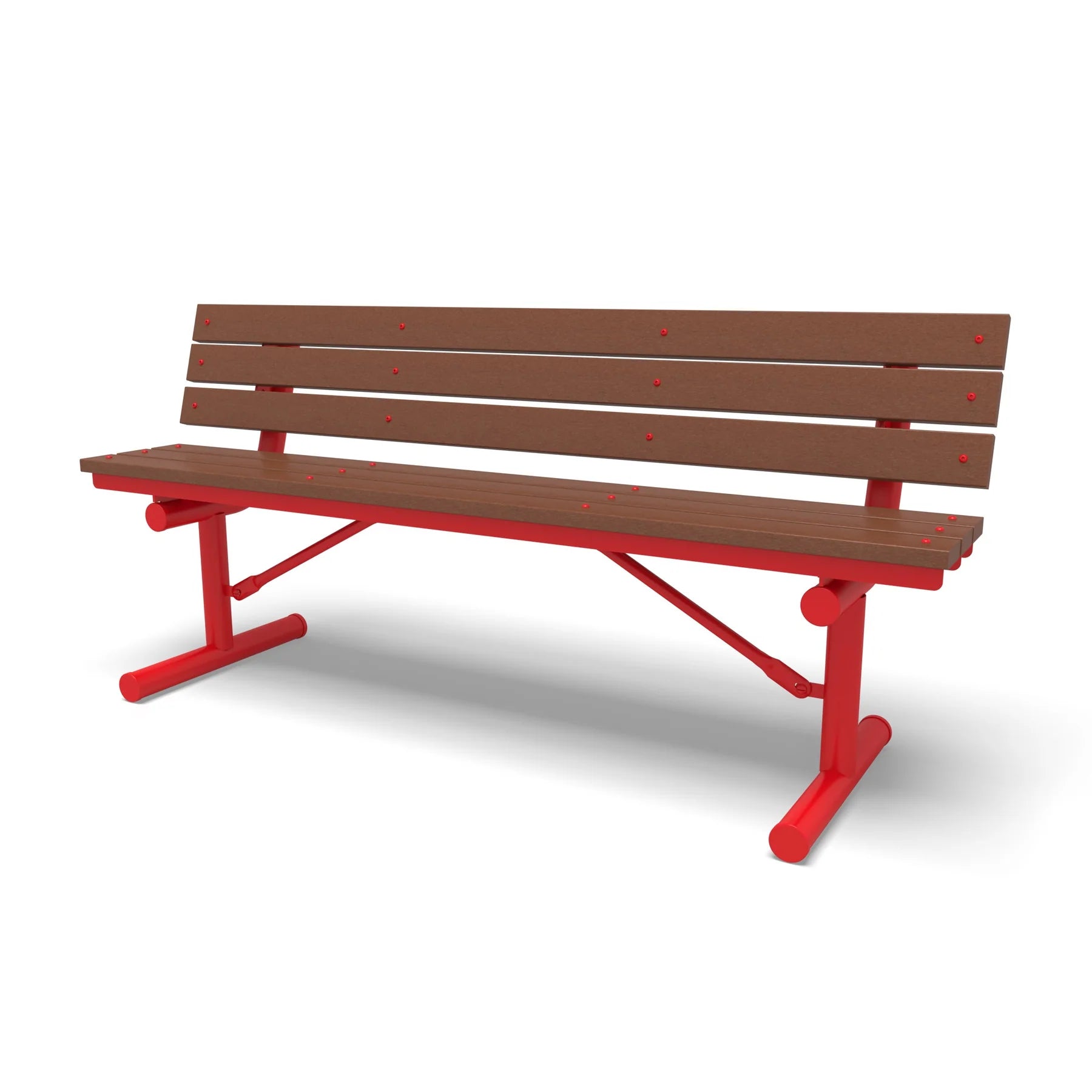 Red Wabash Valley Rinnova Recycled Plastic Bench with Cedar planks, Portable braced legs, recycled plastic bench