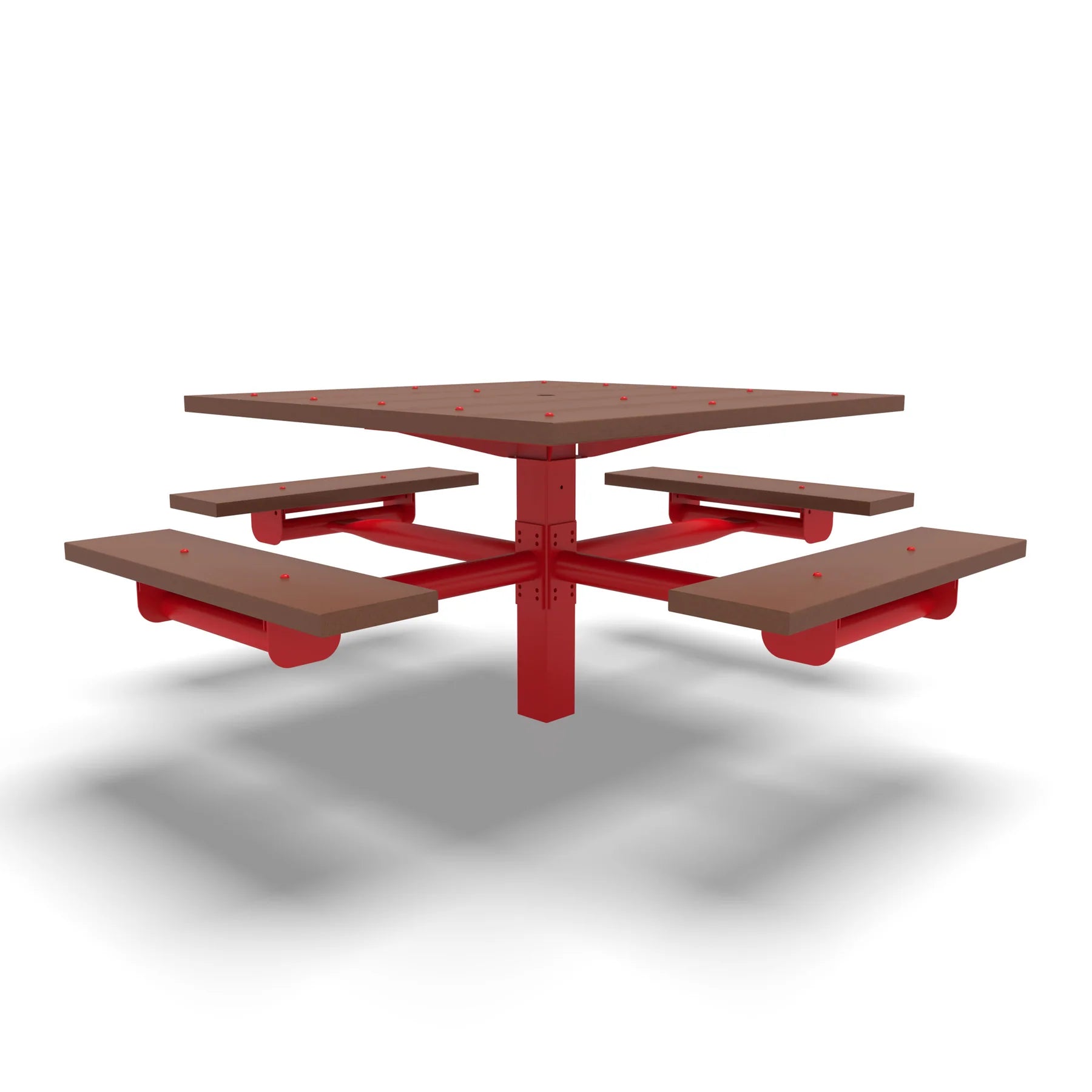 Red Wabash Valley Rinnova Square Picnic Table, 4 Seats, Surface Mount, Cedar recycled plastic planks, square outdoor table